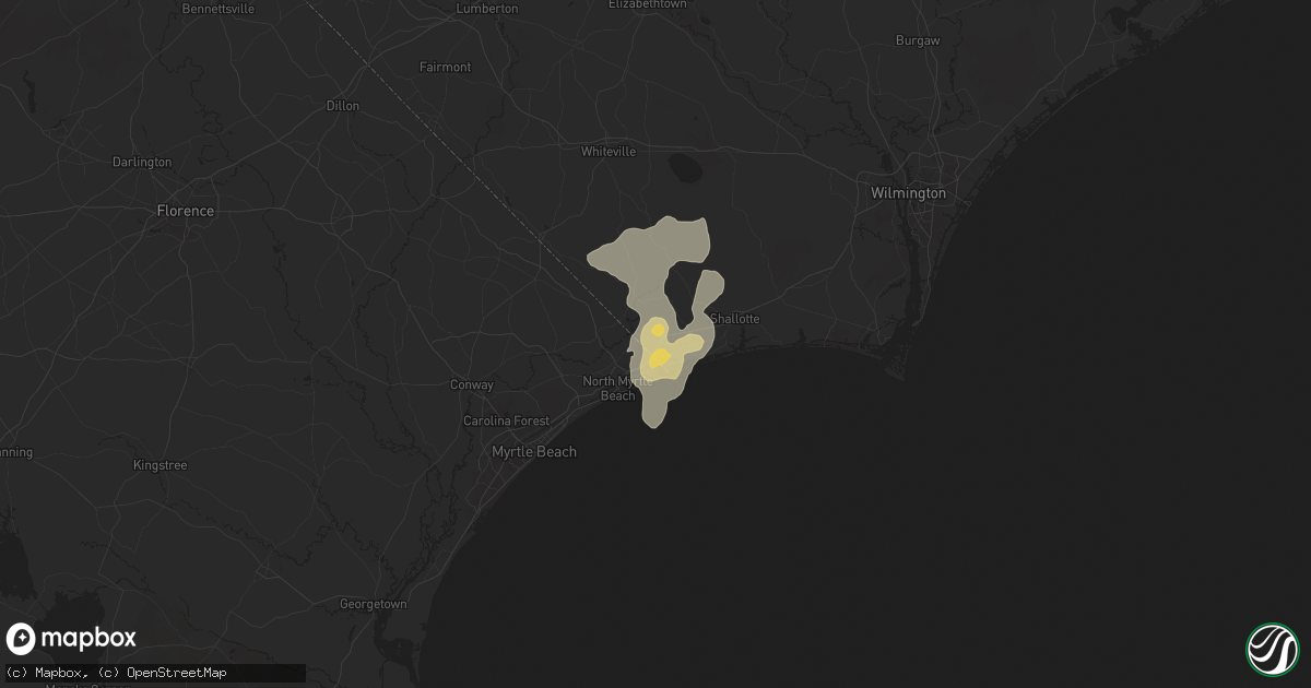 Hail map in Calabash, NC on June 25, 2025