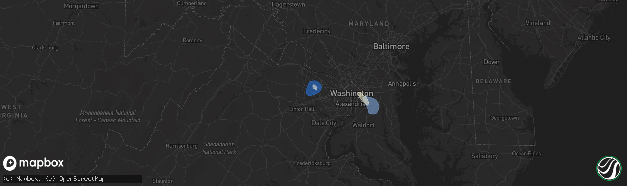 Hail map in Chantilly, VA on June 25, 2025