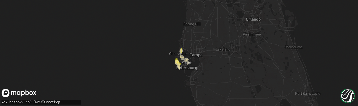 Hail map in Clearwater, FL on June 25, 2025