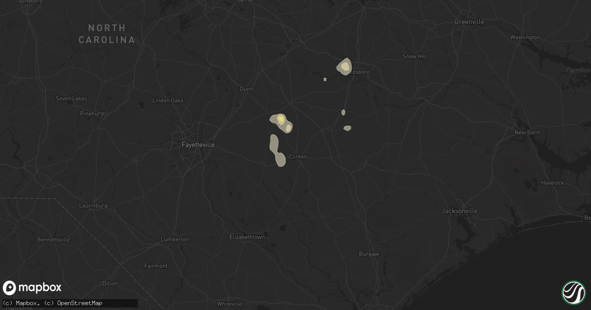 Hail map in Clinton, NC on June 25, 2025