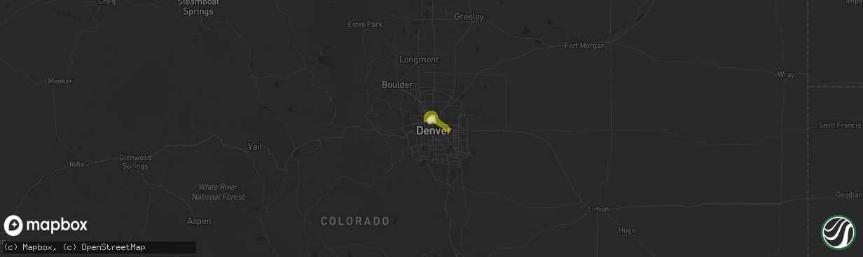 Hail map in Denver, CO on June 25, 2025