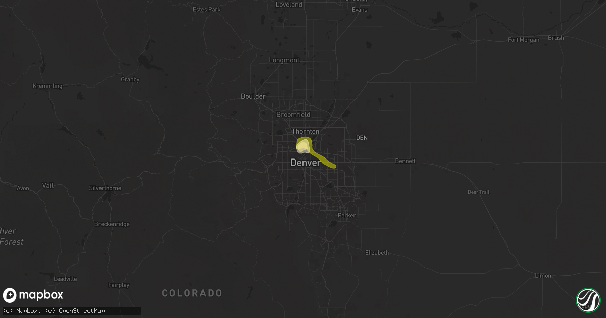 Hail map in Denver, CO on June 25, 2025