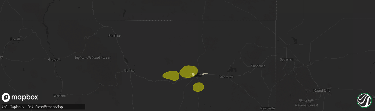 Hail map in Gillette, WY on June 25, 2025