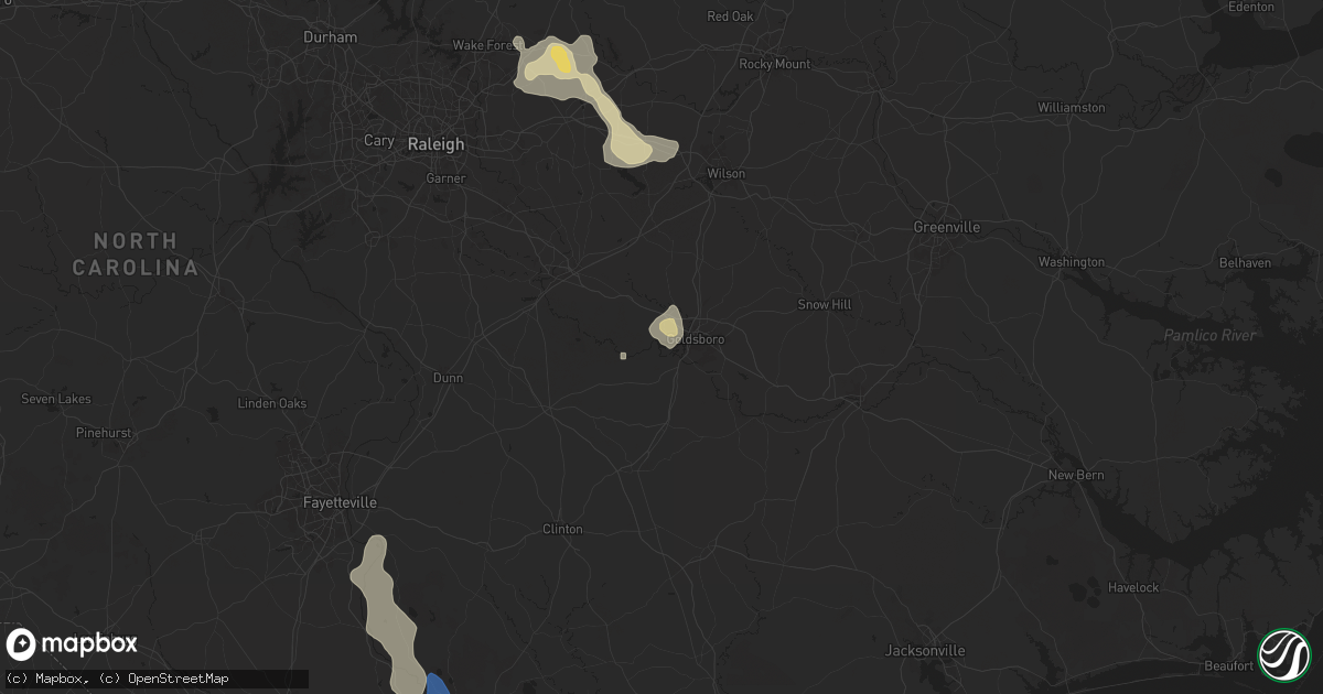 Hail map in Goldsboro, NC on June 25, 2025