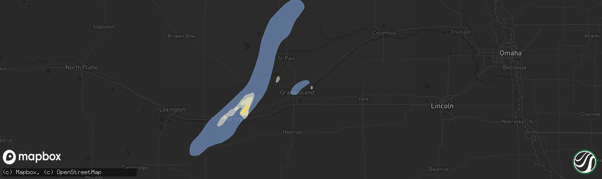 Hail map in Grand Island, NE on June 25, 2025