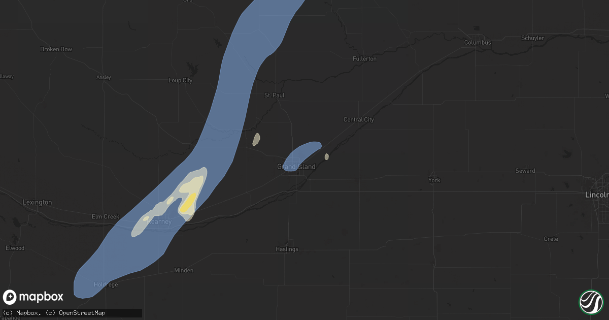 Hail map in Grand Island, NE on June 25, 2025