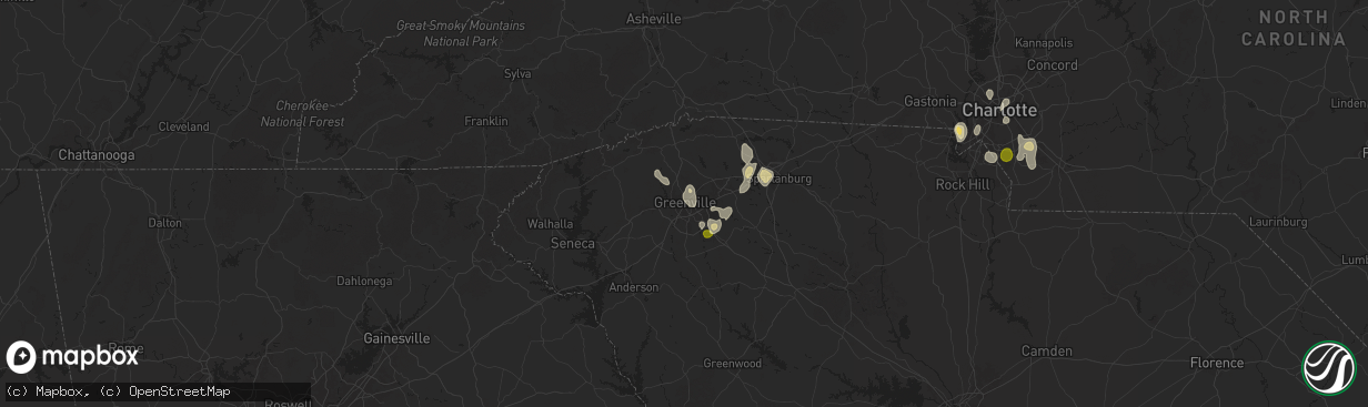 Hail map in Greenville, SC on June 25, 2025