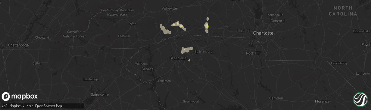 Hail map in Greer, SC on June 25, 2025