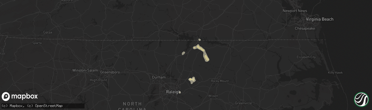 Hail map in Henderson, NC on June 25, 2025