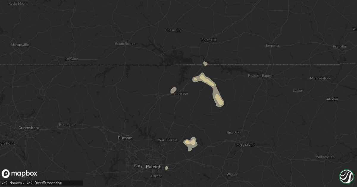 Hail map in Henderson, NC on June 25, 2025