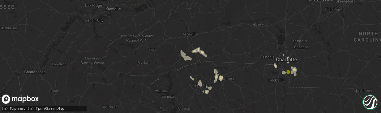 Hail map in Hendersonville, NC on June 25, 2025