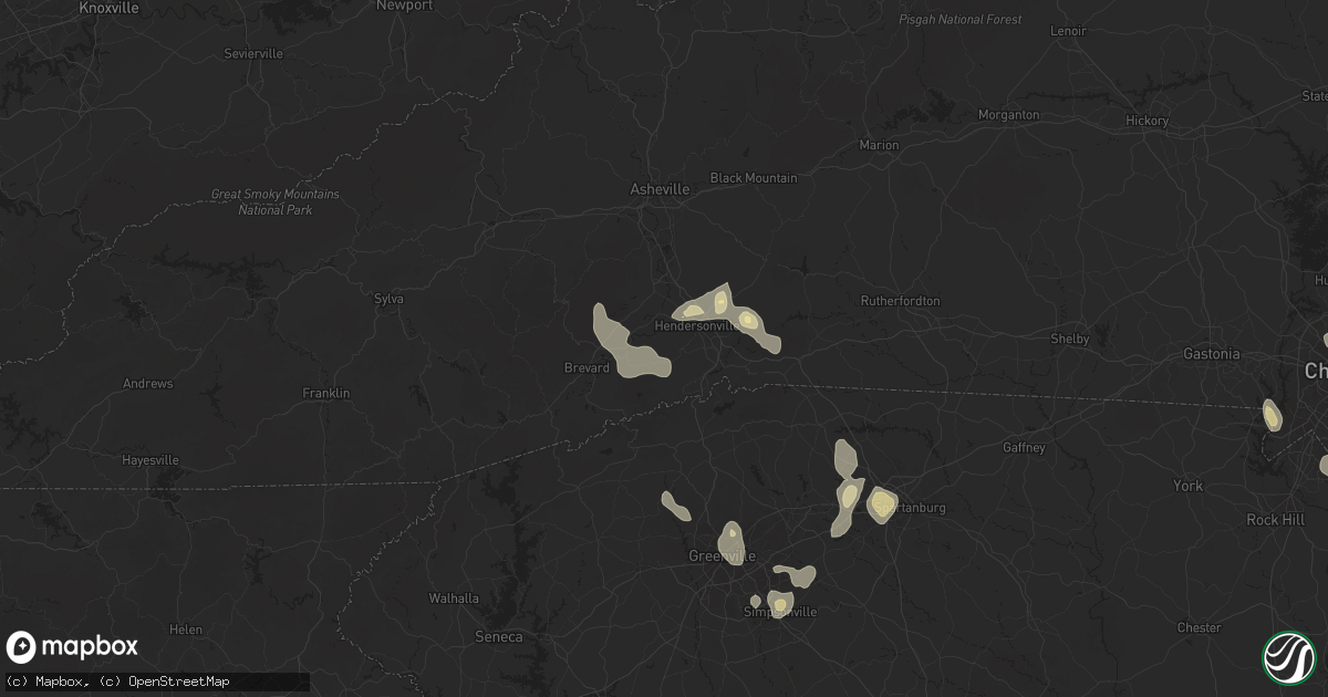 Hail map in Hendersonville, NC on June 25, 2025