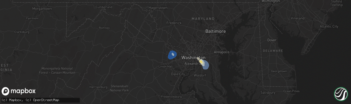 Hail map in Herndon, VA on June 25, 2025