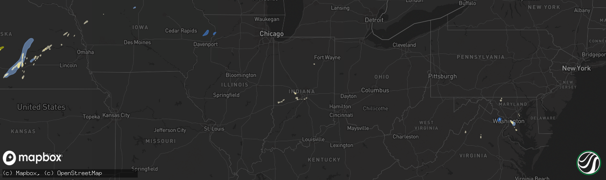 Hail map in Indiana on June 25, 2025