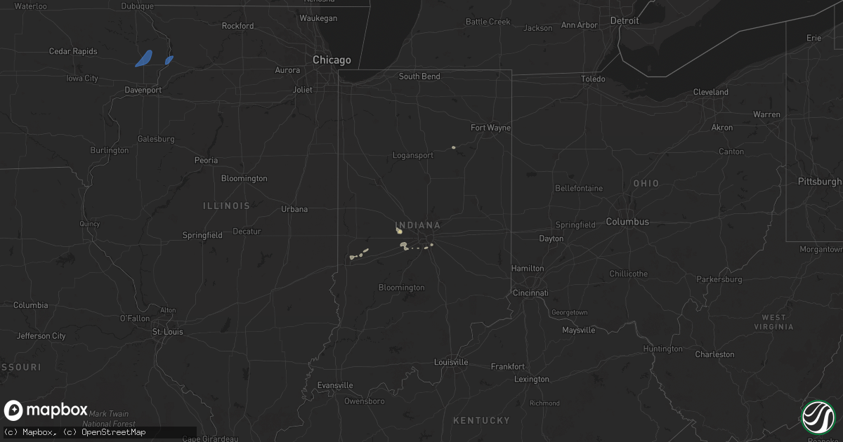 Hail map in Indiana on June 25, 2025