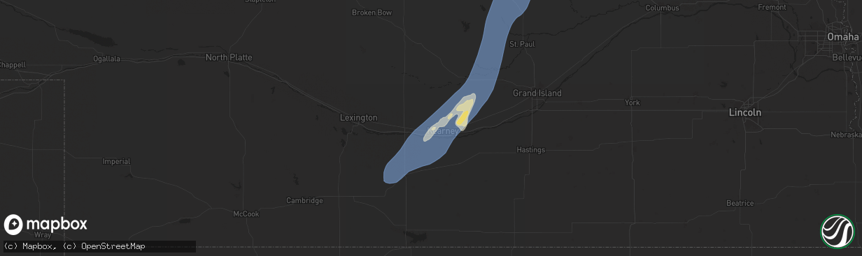 Hail map in Kearney, NE on June 25, 2025