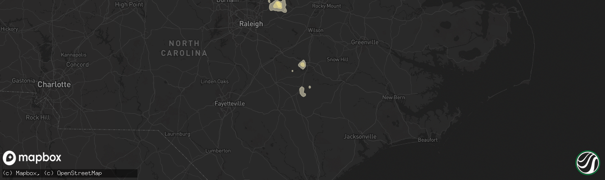 Hail map in Mount Olive, NC on June 25, 2025