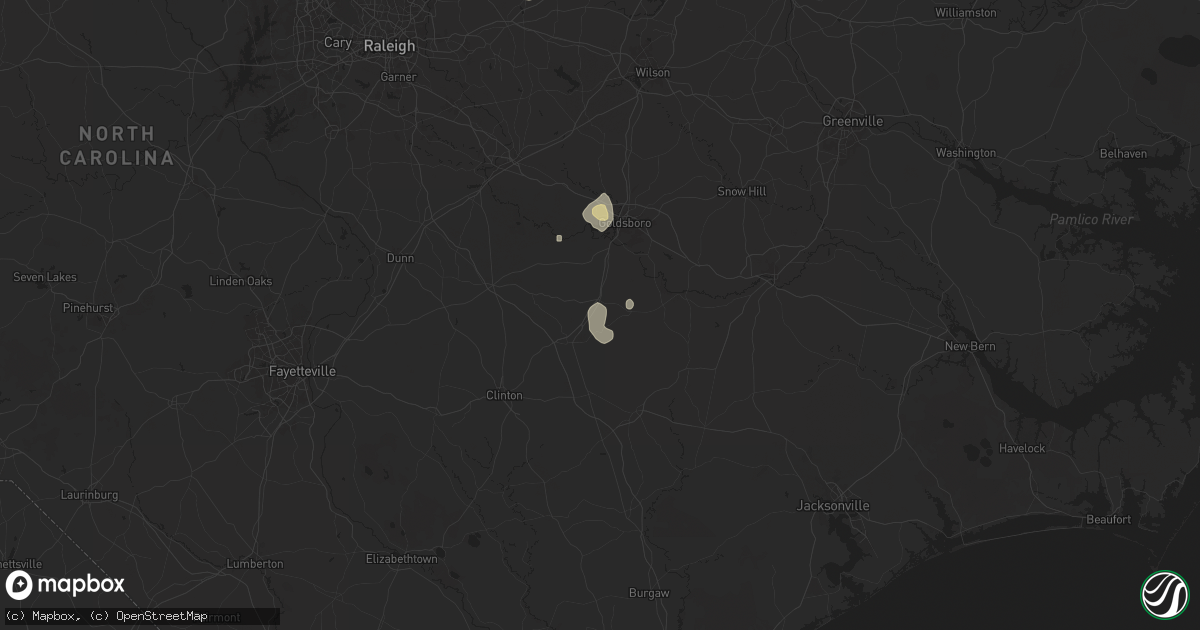 Hail map in Mount Olive, NC on June 25, 2025