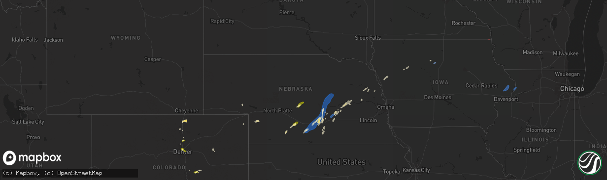 Hail map in Nebraska on June 25, 2025