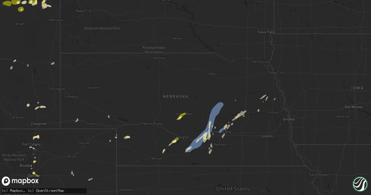 Hail map in Nebraska on June 25, 2025