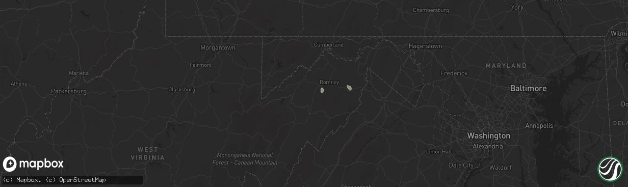 Hail map in Purgitsville, WV on June 25, 2025