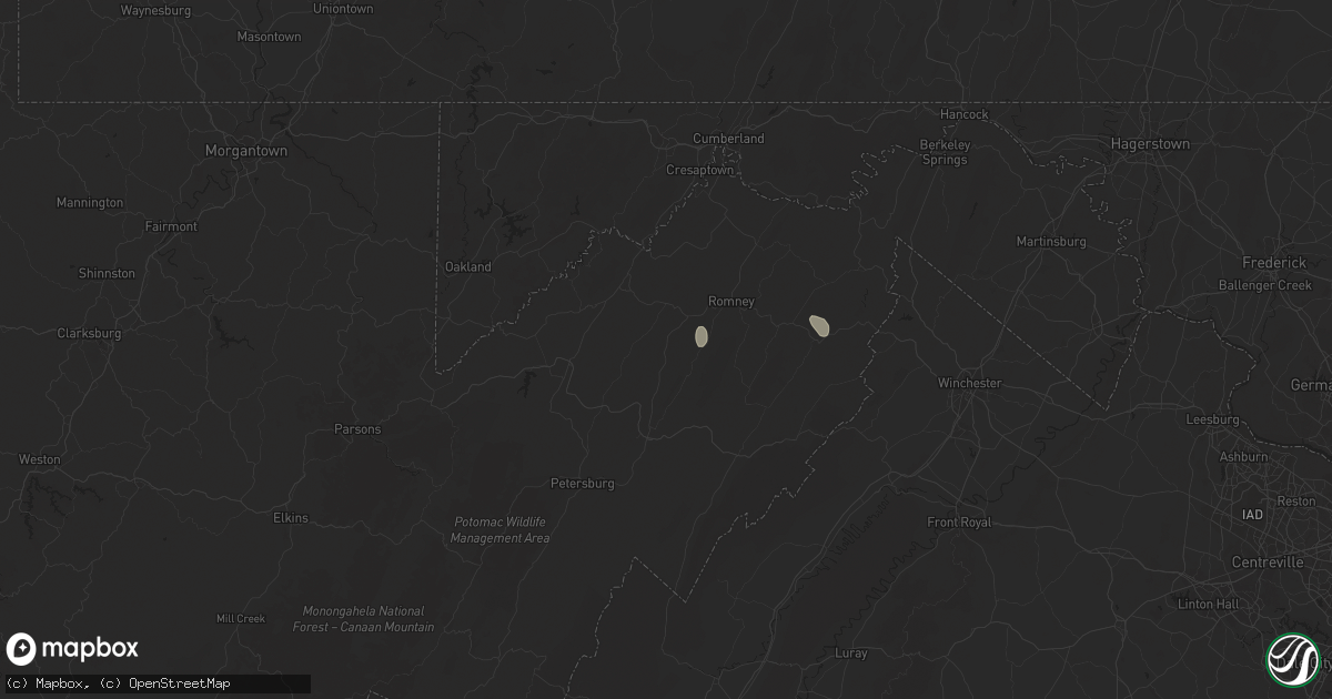 Hail map in Purgitsville, WV on June 25, 2025