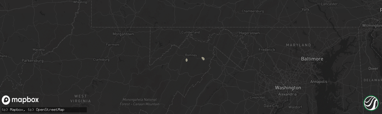 Hail map in Romney, WV on June 25, 2025
