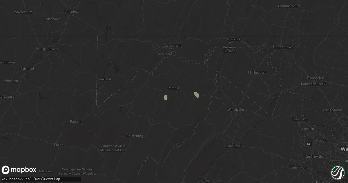 Hail map in Romney, WV on June 25, 2025
