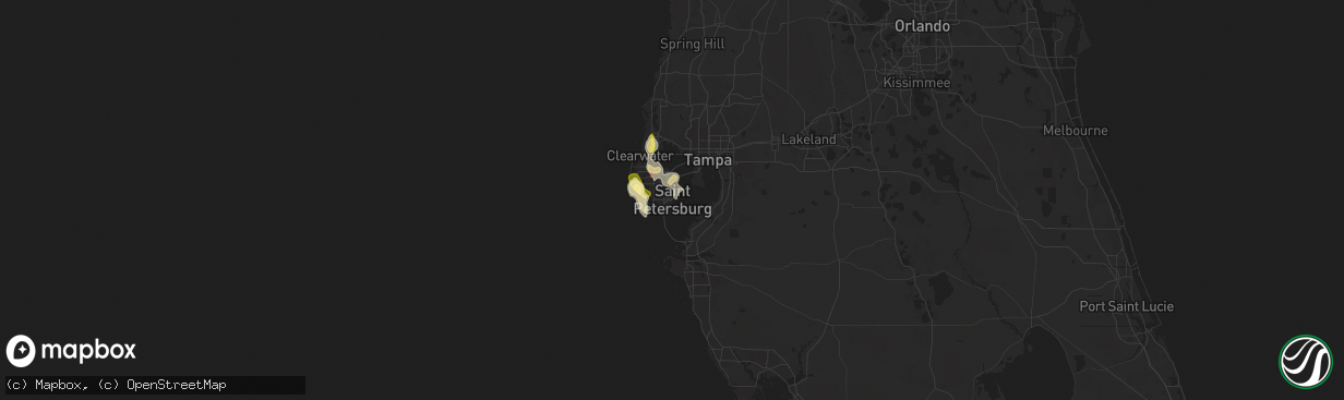 Hail map in Saint Petersburg, FL on June 25, 2025