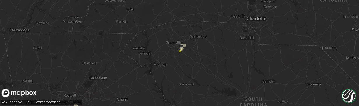 Hail map in Simpsonville, SC on June 25, 2025