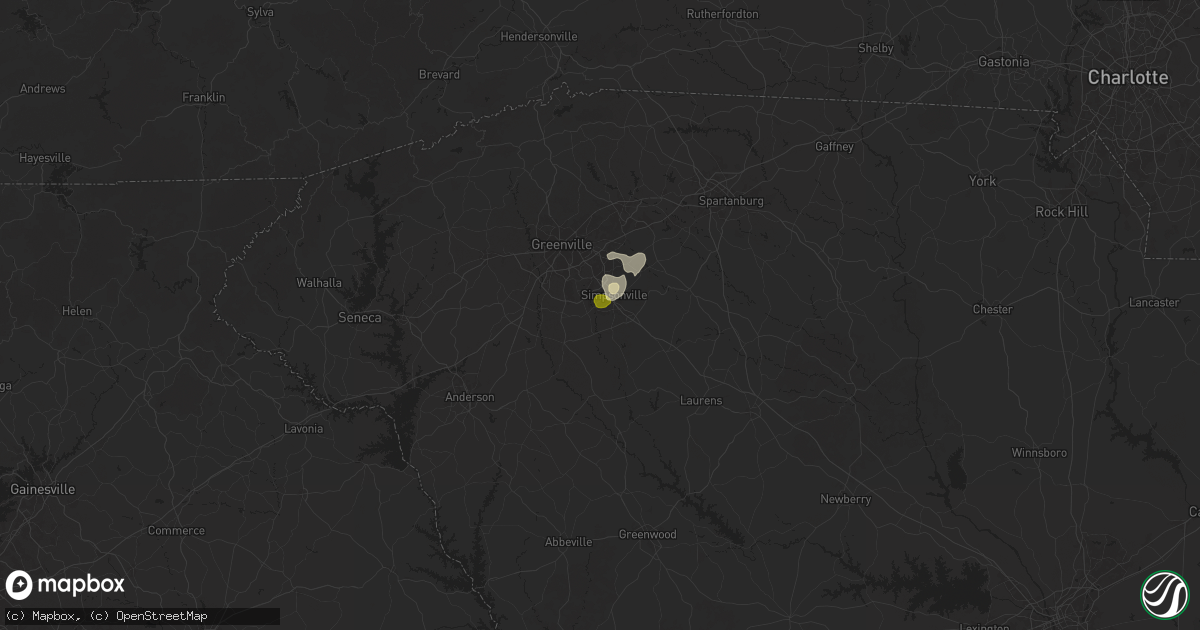 Hail map in Simpsonville, SC on June 25, 2025