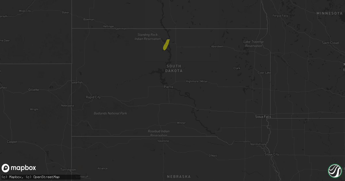 Hail map in South Dakota on June 25, 2025