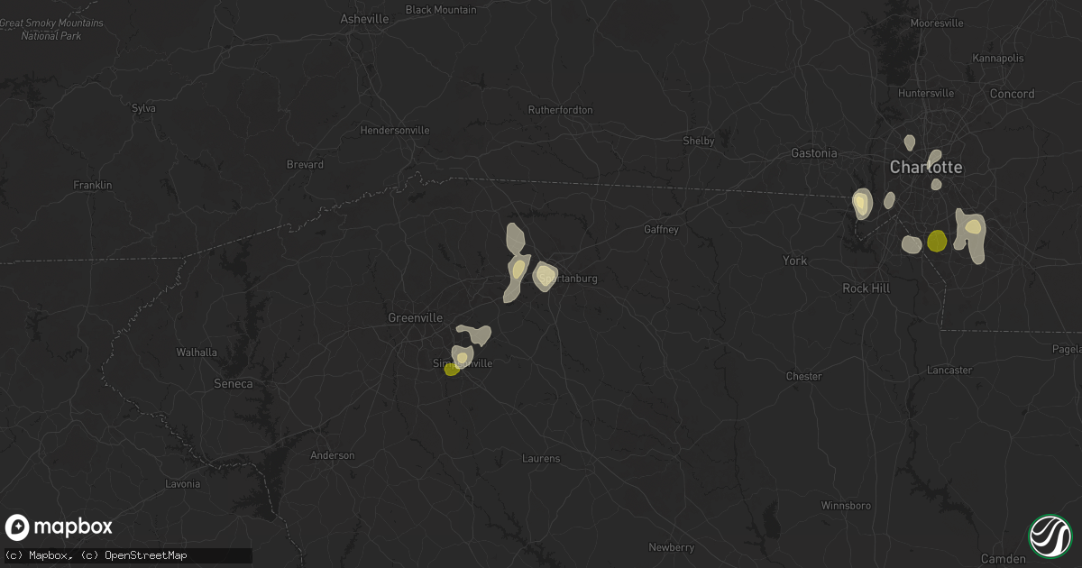 Hail map in Spartanburg, SC on June 25, 2025