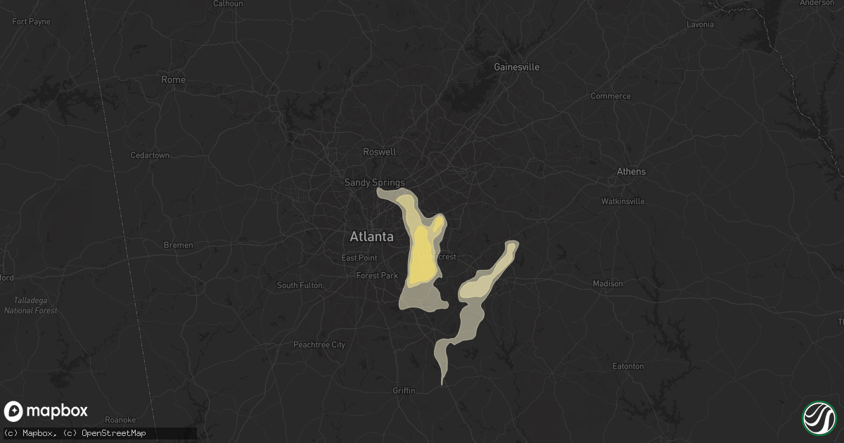 Hail map in Stone Mountain, GA on June 25, 2025