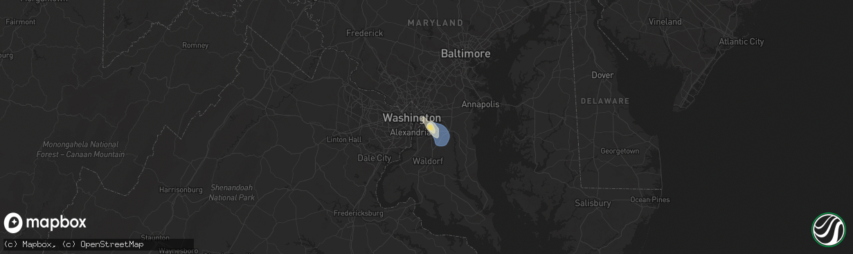 Hail map in Suitland, MD on June 25, 2025
