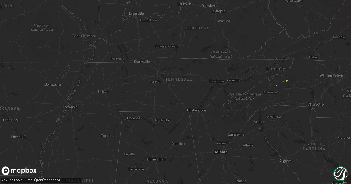 Hail map in Tennessee on June 25, 2025