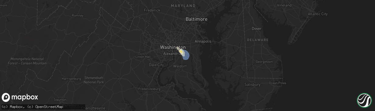 Hail map in Upper Marlboro, MD on June 25, 2025