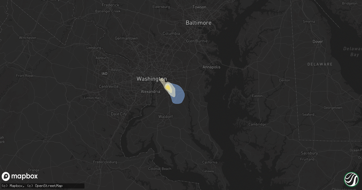 Hail map in Upper Marlboro, MD on June 25, 2025