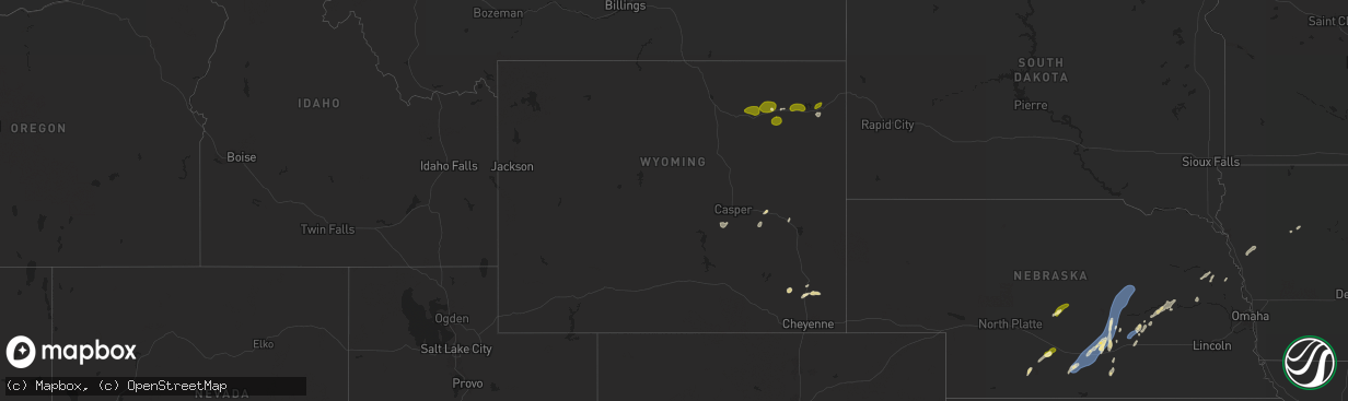 Hail map in Wyoming on June 25, 2025