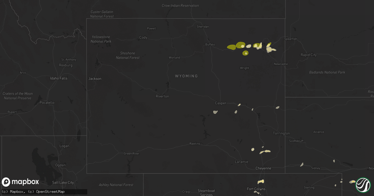 Hail map in Wyoming on June 25, 2025