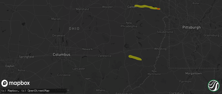 Hail map in Adamsville, OH on June 25, 2026