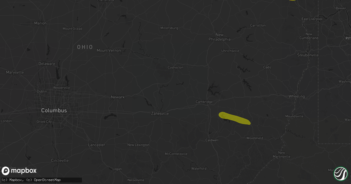 Hail map in Adamsville, OH on June 25, 2026