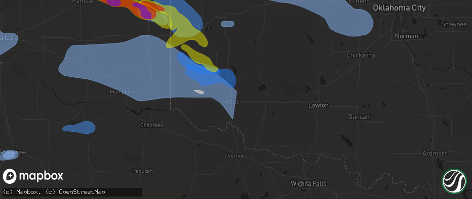 Hail map in Altus Afb, OK on June 25, 2026