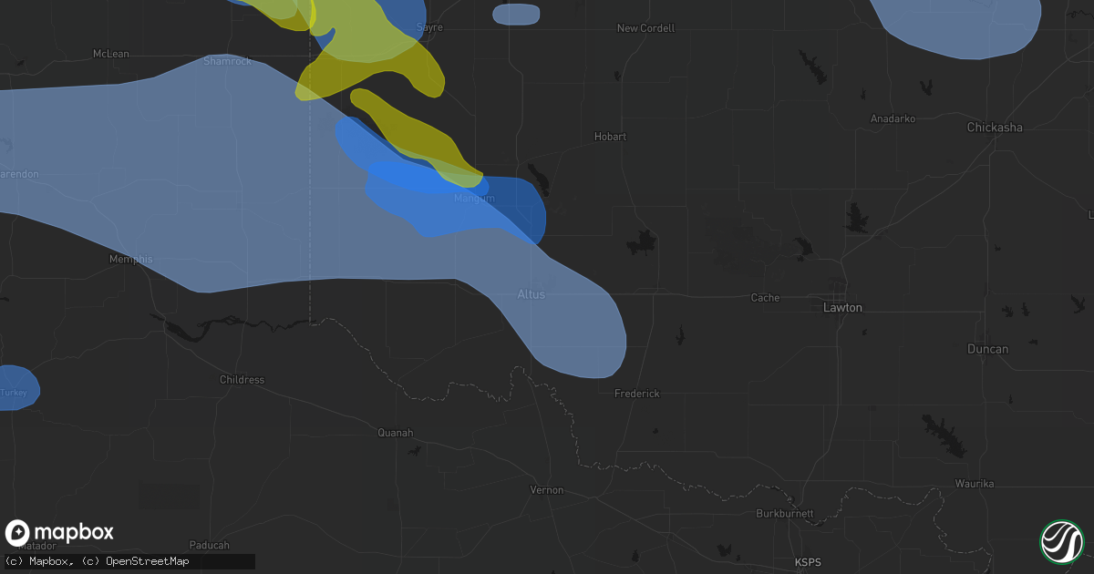 Hail map in Altus Afb, OK on June 25, 2026