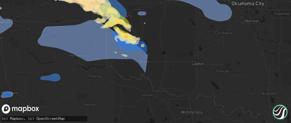 Hail map in Altus, OK on June 25, 2026