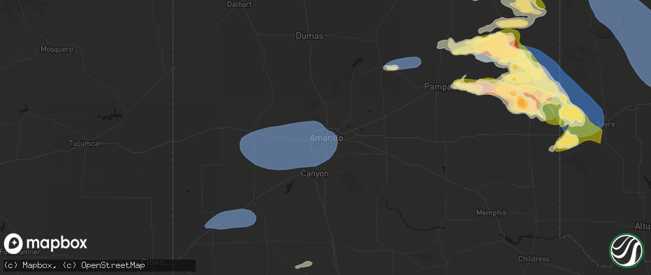 Hail map in Amarillo, TX on June 25, 2026