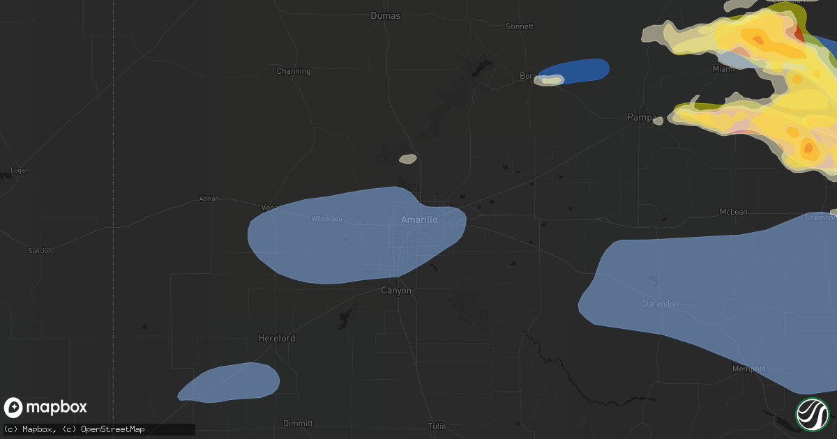 Hail map in Amarillo, TX on June 25, 2026