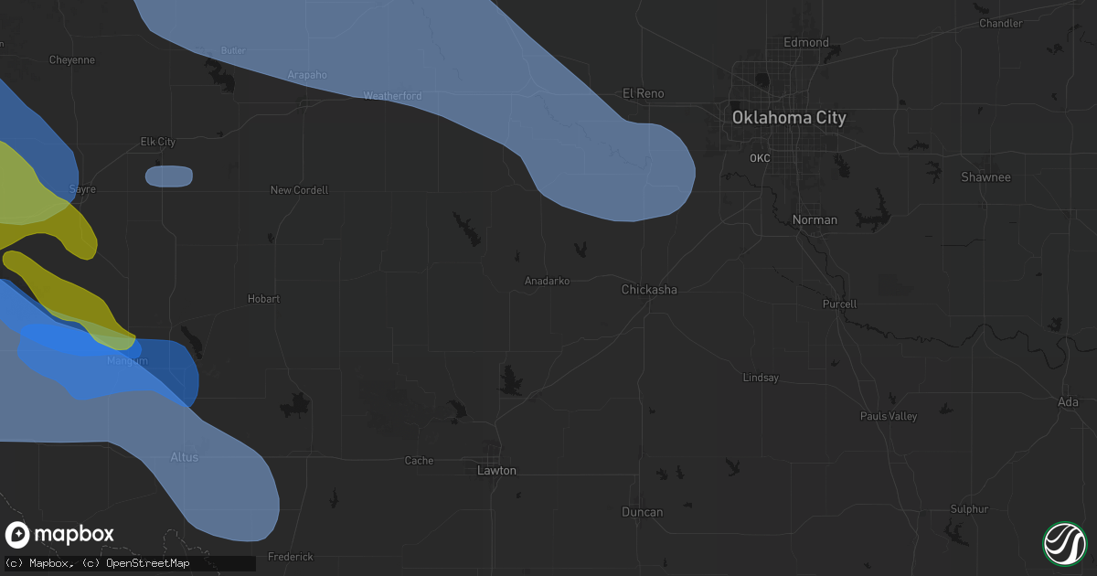 Hail map in Anadarko, OK on June 25, 2026
