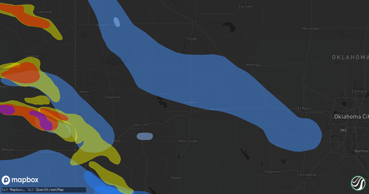 Hail map in Arapaho, OK on June 25, 2026