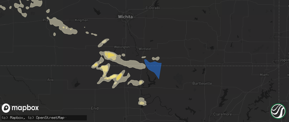 Hail map in Arkansas City, KS on June 25, 2026